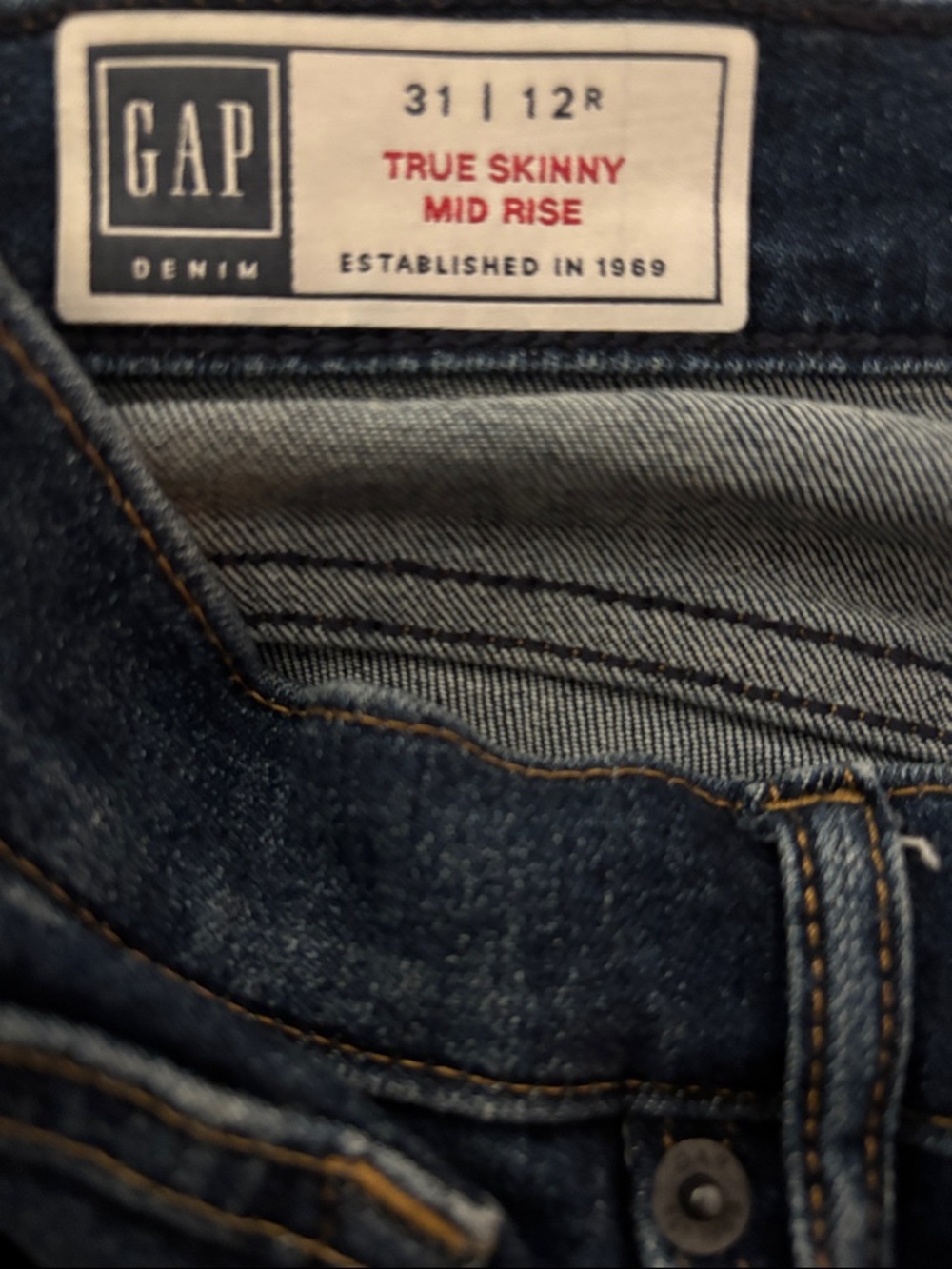 GAP True Skinny Mid Rise Jeans - Dark Blue Denim